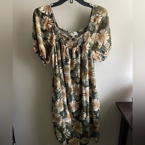 Wonderly Linen Floral Green Daisy Dress
